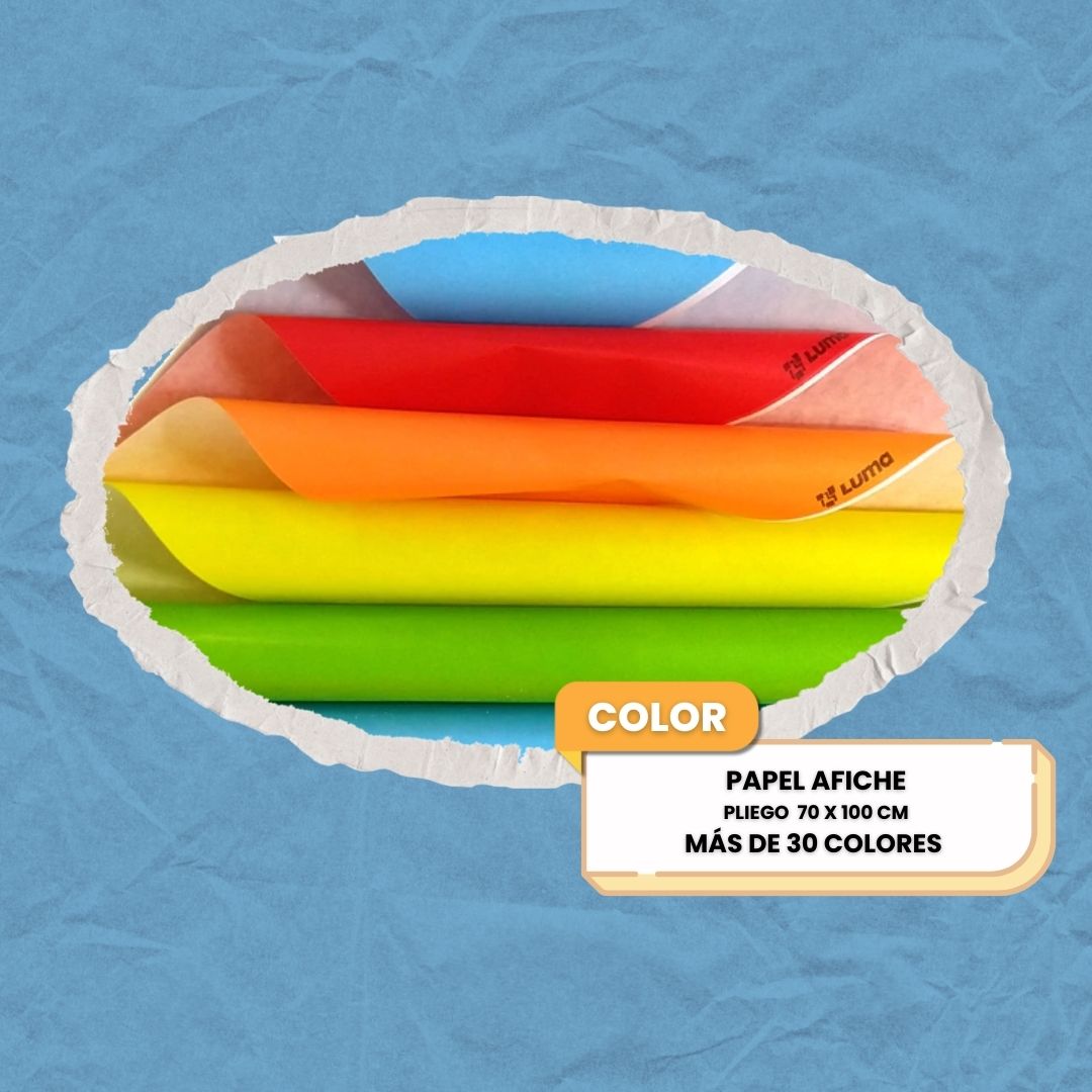 Papel Mini Afiche Colores surtidos. 23 cm. x 33 cm.